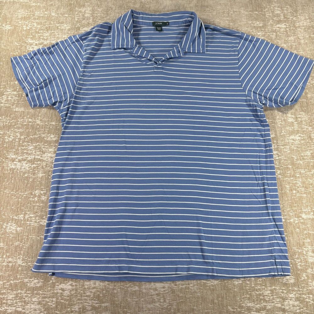 J.Crew Blue White Striped Pima Cotton Polo Shirt Size XL